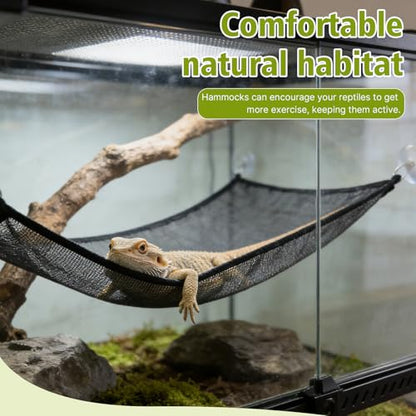 2-Pack Large Bearded Dragon Hammock Set (1 Rectangle + 1 Triangle), Reptile Tank Accessories with Strong Suction Cups, Lounge Bed for Lizards, Snakes, Geckos & Small Pets (Black)