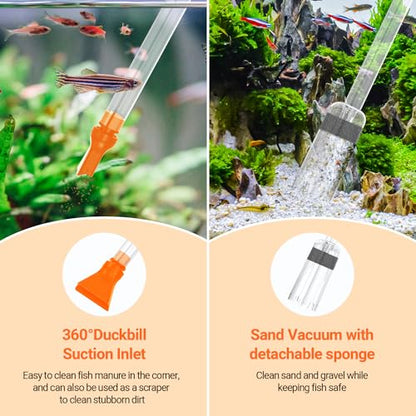 Yaubay 132GPH Manual Aquarium Gravel Cleaner, Fish Tank Siphon Vacuum Cleaner with Adjustable Water Flow for Cleaning Dirt, Water Change & Wash Sand Aquarium Cleaning Tools