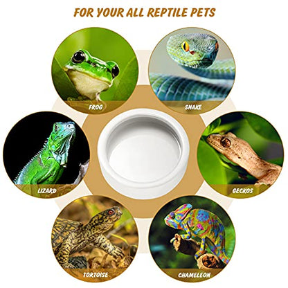 Reptile Food Dish Bowl 2Pcs Lizard Gecko Worm Water Bowls Small (2.75in) | Anti-escape Ceramic Mealworms Bowls for Leopard Bearded Dragon Chameleon Hermit Crab Dubia Cricket Feeding, Superworm Feeder