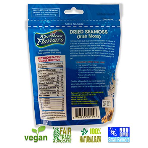 Karibbean Flavour Dried Sea Moss (Pack of 5) x 3Oz/85g) | Caribbean Superfood - Wildcrafted Seedstock - Ethically Harvested - Makes Over 10 Quarts Gel - size: 3 Ounce (Pack of 5)