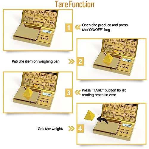 WEIGHTMAN Digital Scale Gram, 200g/0.01g Pocket Scale Gold Titanium Plating | LCD Backlit Display, Mini Jewelry Scale with 6 Units, Auto Off, Tare Function for Food, Coins, Battery Included - color: Gold