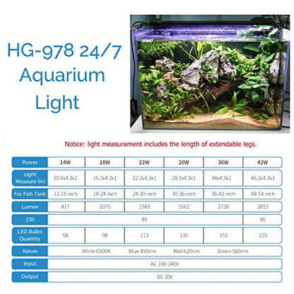 hygger Advanced LED Aquarium Light with Timer, 24/7 Lighting Cycle & DIY Mode, Full Spectrum Fish Tank Light for 18-24 in Freshwater Planted Tank - size: 18"- 24"