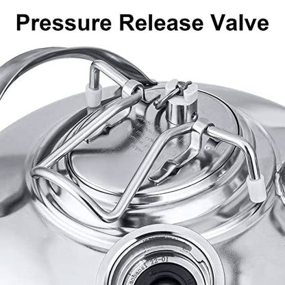2.5 Gallon Stainless Steel Cleaning Keg, Dual Head-Sankey D Ports | Heavy-Duty Stainless Steel, Portable Design with Dual Handles, Features Relief Valve, Easy to Use for Cleaning(10L)