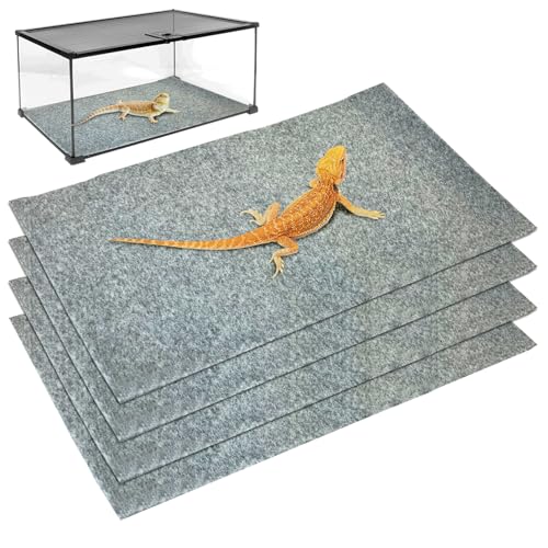 Tfwadmx Reptile Carpet, 4 Pack of Bearded Dragon Mat Terrarium Bedding Substrate Liner Reptile Mat for Snake Turtle Lizard Geckos Hermit Crabs (24'' X 16'')