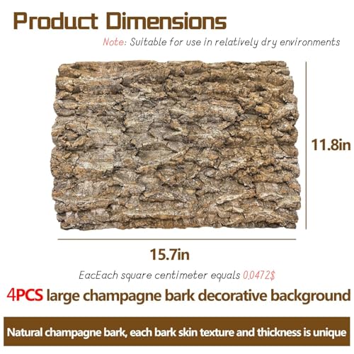 4PCS Cork Terrarium Background 15.7x11.8in Natural Cork Large Bark Climbing Mat Habitat Decoration Chameleons, Lizards, Turtles Glass Jar Decoration - size: 4PCS-15.7x11.8in