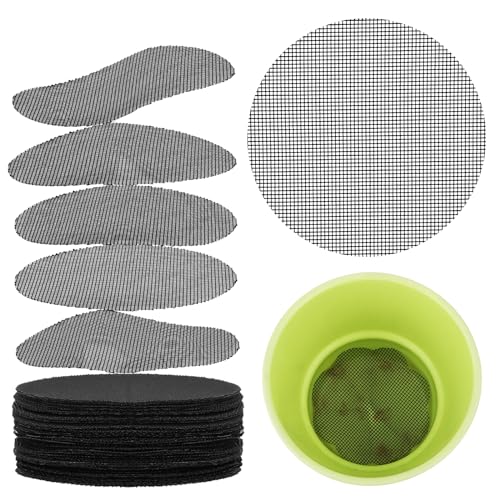 Ouligay 100pcs Flower Pot Hole Mesh Pad, 4 inch Rounds Plastic Mesh Sheet, Bonsai Bottom Grid Mat, Keep Soil from Flowing Away DIY Drainage Netting Pot