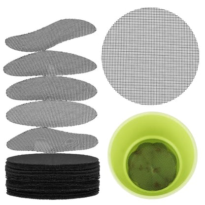 Ouligay 100pcs Flower Pot Hole Mesh Pad, 4 inch Rounds Plastic Mesh Sheet, Bonsai Bottom Grid Mat, Keep Soil from Flowing Away DIY Drainage Netting Pot