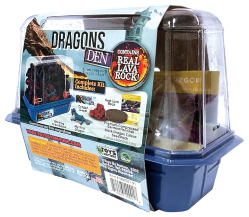 Toys By Nature Miniature Worlds Dragon's Den Flower Windowsill Terrarium Starter Kit, Complete Supplies to Grow Your Own Indoor Mythical Lair with Dragon Figurine and Lava Rock (Dragon's Den) - style: Dragon's Den