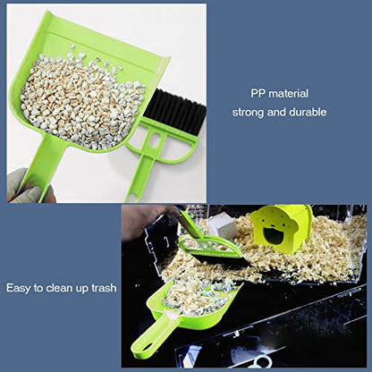SEIS 3 Pack Hamster Mini Dustpan and Broom Set Guinea Pig Classical Besom Chinchillas Sweeper Cavy Cage Clean Hedgehogs Scooper for Small Animal (Green) - color: Green