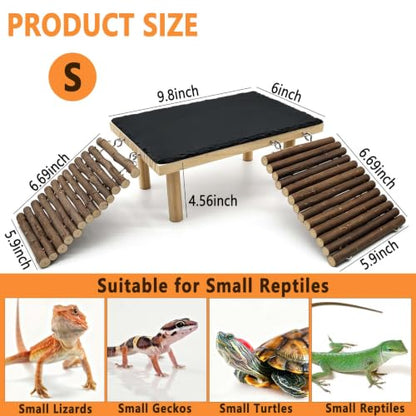Bearded Dragon Basking Platform with Climbing Ramp,Reptile Basking Rock (S) | Wooden Lizard Resting Platform Basking Rock Slate,Leopard Gecko Hide Cave Tank Accessories for Tortoise Snake - size: S: 9.8" x 6" x 4.56"