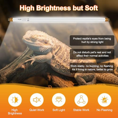UVB Light for Reptiles Bearded Dragon, 2 Pack T5 UVB Reptile Light UVB Bulb 10.0 24W UVA UVB Reptile Light Bulb Terrarium Light Lamp Tube for Turtle Chameleon Leopard Gecko Snake Tank, 22 Inch - size: T5-22 Inch(2 Pack)