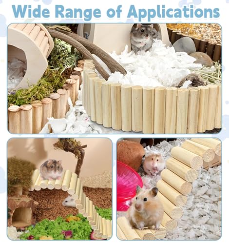 kathson 2Pcs Wooden Hamster Suspension Ladder Bridge,Bendable Long Climbing Ladders Pet Cage Toy Accessories Hideout Natural Chew Balls for Mouse Chipmunk Rabbits and Other Small Animals - size: 15.7 x 2.4 inches