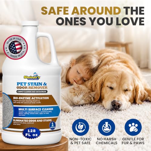 Sheiner's Pet Urine Enzyme Cleaner & Pet Stain & Odor Remover, Advanced Enzymatic Cleaner Solution for Carpets, Rugs, Upholstery & Multi-Surfaces, Safe for Pets & Kids. (128 oz) - size: 128 Fl Oz (Pack of 1)