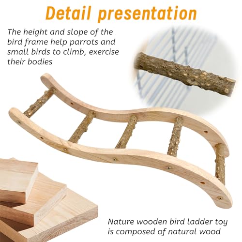Hamiledyi Nature Wooden Bird Ladder Pet Parrots Climb Bridge Exercise Stands for Parakeet Climbing Chewing Bridge Bird Cage Accessories for Cockatiel Parakeet Lovebirds Budgie