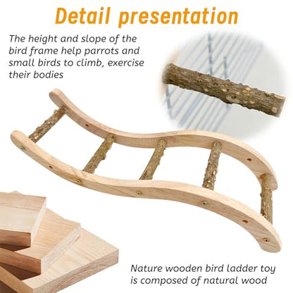 Hamiledyi Nature Wooden Bird Ladder Pet Parrots Climb Bridge Exercise Stands for Parakeet Climbing Chewing Bridge Bird Cage Accessories for Cockatiel Parakeet Lovebirds Budgie