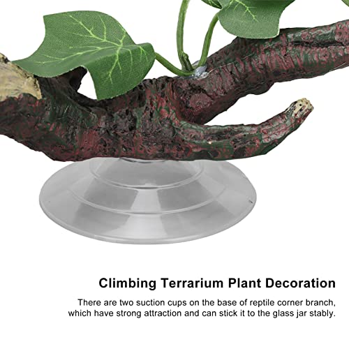 TITA-DONG Reptile Corner Branch, Hanging Terrarium Plant with Suction Cup, Aquarium Resin Ornament for Amphibian Lizard Snake Climbing, Leopard Gecko Tank Accessories Habitat Decor