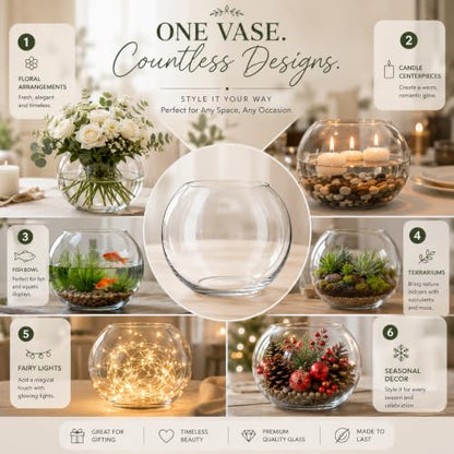 Glass Bubble, 6" Height x 8" Width Glass Fish Bowl Vase, Bubble Bowl vase for Terrarium, Flower vase Centerpiece - size: Bubble Bowl : 5.8" Height x 8" Width