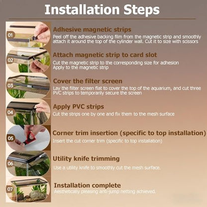Terrarium Lid, Adjustable Magnetic Fish Tank Lid Net Cover, Aquarium Anti Jumping Mesh Hood Cover, Protect Reptiles from Escaping(40x30cm) - size: 40x30cm