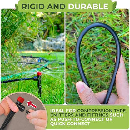 1/4" Irrigation Tubing for Quick Connect Drip Irrigation 100 feet | Mainline Tubing for Drip Irrigation System Kit or Blank Distribution Hose for Any Gardening Project, Black