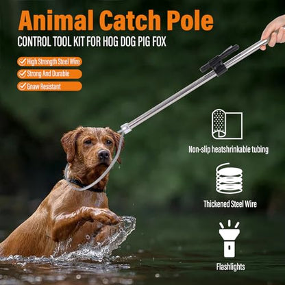 Dog Catcher Pole, Animal Catch Control Tool with Flashlight Non-Slip Tape | Animal Control Pole Stainless Steel Pig Hog Holder Heavy Duty for Dogs, Pig, Fox, Coyote Bulldog Wolf Goat Gator