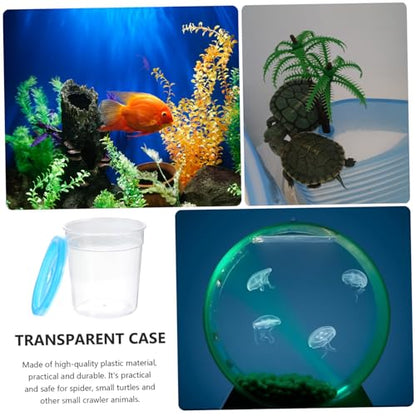 Hemoton Transparent Reptile Feeding Box with Lid Mini Insect Cup for Tortoise Betta and Frogs Safe Durable Container for Pets and Easy Feeding