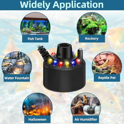 DaToo Mist Maker Mini Pond Fog Machine 12 Led Indoor Water Fountain Mister Fogger with Splashing Guard Atomizer Air Humidifier Ultrasonic Fogger for Water Feature Halloween and Other Holidays