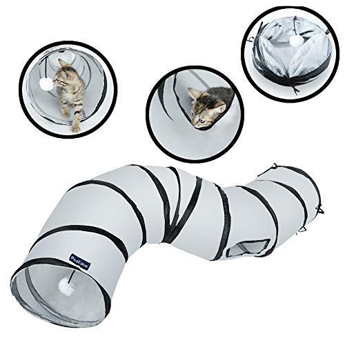 PetLike S Way Cat Tunnel Collapsible Pop-up Pet Tube Hideaway Play Toy with Ball (S-Way, Grey) - color: Grey, size: S-Way
