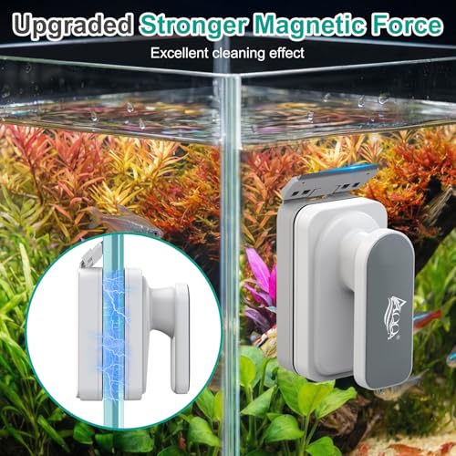 AQQA Aquarium Glass Cleaner, Double-Side Algae Scraper with 2 Blades | Comfortable Grip Handle, Self Floating Magnetic Fish Tank Cleaner Scrubber, Fits Glass/Acrylic Tank Up to 0.63'' Thick (L) - size: S