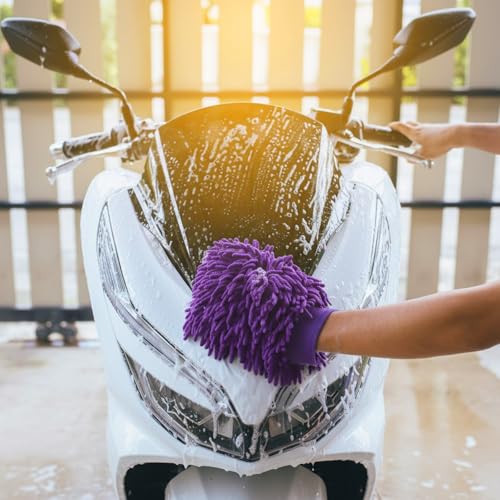 Potchen 6 Pcs Microfiber Dusting Mitt Gloves for Plants Washable Dusting Gloves for House Cleaning Furniture Car Washing - color: Pink,rose Red,purple