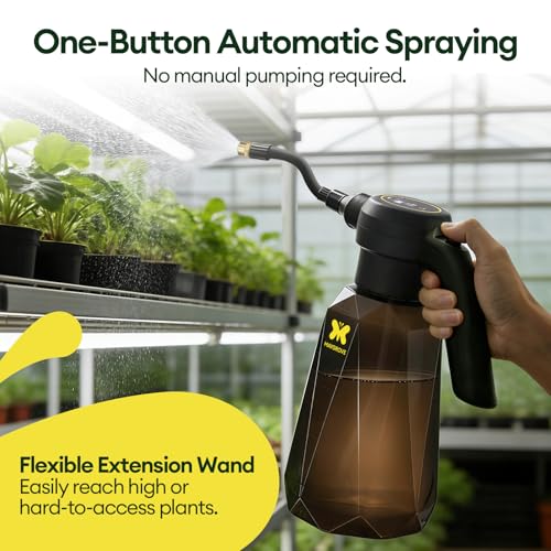 MAYGROVE 70oz Battery Powered Sprayer, 2L Electric Sprayer | Max 7.5h Long Battery Life with Fast Charging, Automatic Garden Sprayer with Adjustable Pressure, Semi-Transparent Bottle
