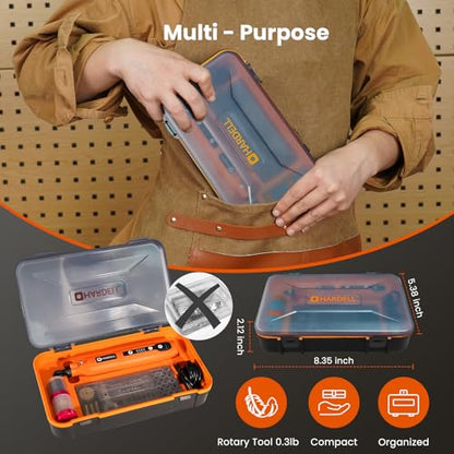 HARDELL Mini Cordless Rotary Tool, 5-Speed and USB Charging with storage case, Multi-Purpose 3.7V Power Rotary Tool for Sanding, Polishing, Drilling, Etching, Engraving, DIY Crafts | 5,000-18,000 RPM, 0.3LB Engraving Pen, LED Work Light – for Sanding, Pol