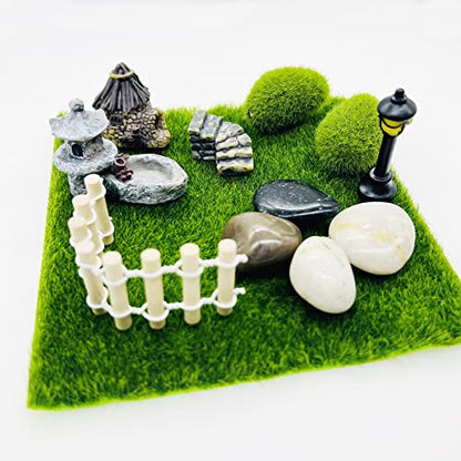 Cayway 26 PCS Outdoor Fairy Garden Miniatures Mini Zen Garden Accessories, Artificial Grass, Model Trees, Terrarium Ornaments, Dollhouse Supplies, Bonsai Decorative Craft Tools Kit