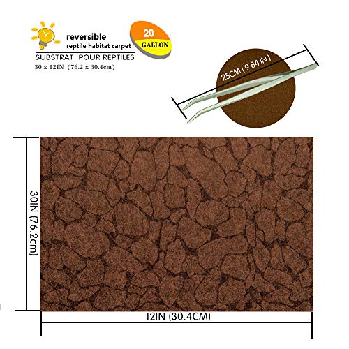 2PCS Reptile Carpet 20 Gallon, Pet Terrarium Liner, Reptiles Cage Mat/Substrate for Snakes, Chameleons, Geckos and Bearded Dragon Tank Accessories with Tweezers Feeding Tongs Desert(30*12in) - size: 30in*12in