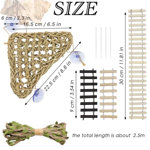 Hermit Crab Climbing Toys Set, Seagrass Hammocks Reptile Ladder Bridge Set Ornamental Fake Grass, Hermit Crab Habitat Tank Accessories, Also for Lizard Hamster Guinea Pig Rats