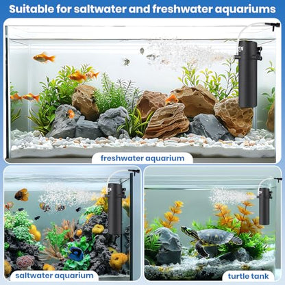 Aquarium Filter for 30-70 Gallon Tank, Fish Tank Filter with Wave-Maker Oxygenation Circulation, Adjustable Air Flow Filter for Freshwater & Saltwater, 4 in 1 Submersible Filter (12W)