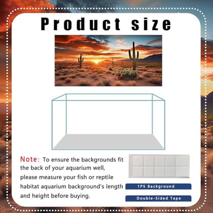48X24IN 3 Pack Aquarium Terrarium Fish Tank Background, Reptile Habitat Bearded Dragon Tank Background, Polyester Black Rock Sun and Desert Cactus Terrarium Decor Wallpaper - size: 48X24in/120X60cm