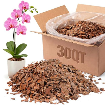 30 QT Organic Orchid Potting Bark, Natural Bark Growing Medium | For Orchids, Houseplant & Potted Plant, Improves Drainage, Root Health & Garden Soil Structure, Balanced Moisture Retention