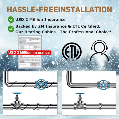 HEATIT JHSF1 Self-Regulating Heating Cable, Roof & Pipe Protection, 75FT | Pre-Assembled Heat Cable Prevents Roof Ice Dams and Pipe Freezing, Providing Automatic Winter Freeze Protection - color: 5W/FT, style: 75-Feet