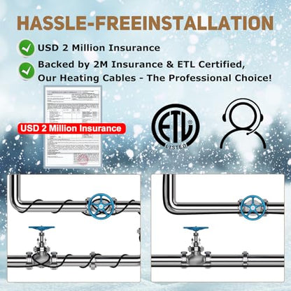 HEATIT JHSF1 Self-Regulating Heating Cable, Roof & Pipe Protection, 75FT | Pre-Assembled Heat Cable Prevents Roof Ice Dams and Pipe Freezing, Providing Automatic Winter Freeze Protection - color: 5W/FT, style: 75-Feet