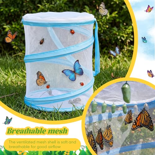 Sherr 10 Pcs Mini Butterfly Habitat Cage Mesh Foldable Insect,Blue | Clear Mesh Butterfly Net Cage Container, Mesh Terrarium for Insect Observation 6.2 x 7.1 in, Easy to Pbserve, Simple to Clean - color: Blue
