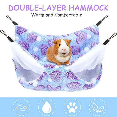 Boao 2 Pcs Guineas Pig Rat Hammock Guinea Pig Hamster Ferret Hanging Hammock Guinea Pigs Accessories for Small Animals Chinchilla Parrot Sugar Glider Ferret Squirrel(Purple, Coffee,Heart Pattern) - color: Purple, Coffee