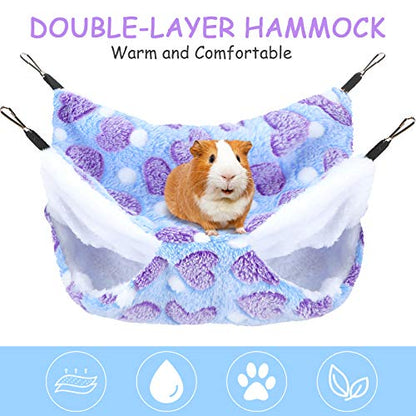Boao 2 Pcs Guineas Pig Rat Hammock Guinea Pig Hamster Ferret Hanging Hammock Guinea Pigs Accessories for Small Animals Chinchilla Parrot Sugar Glider Ferret Squirrel(Purple, Coffee,Heart Pattern) - color: Purple, Coffee