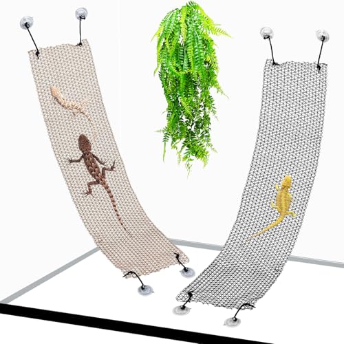Bearded Dragon Hammock Lizard Climbing Hammock Lounger Collapsible Reptile Climbing Wall Bridge Tank Accessories for Gecko Snake Hermit Crab Chameleon (2 Pcs) - color: Brown+Black