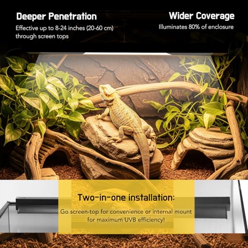 Upgraded T5 UVB Reptile Light, 10.0 UVB 24W German Made Fluorescent Lamp and Fixture Kit, for Desert-Dwelling Reptiles, Bearded Dragon UVB Lamp Bulb