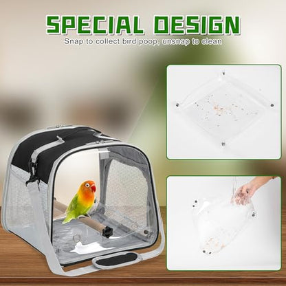 Small Bird Carrier, Large Window Travel Cage with Stand and Easy Clean Tray for Parrot Parakeet Cockatiels, Lightweight and Portable, Black - color: Black