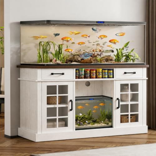 55-75 Gallon Fish Tank Stand, 75 Gallon Aquarium Stand, 1100LBS, White | Farmhouse Heavy Duty Wood Fish Tank Stand 55+ Gallon with Storage Cabinet for Turtle Tank, Reptile Terrarium - color: White
