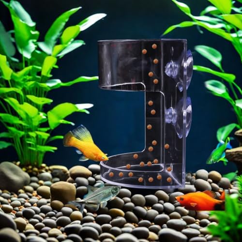 Floating Corner Feeder for Aquariums – 2-Pack 3.9″ × 2.8″ Clear Acrylic Feeding Station with Double Suction Cups, Keeps Flake & Pellet Food Contained for Fish, Koi & Turtles