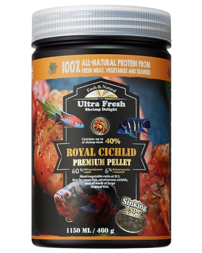 Royal Cichlid Premium Sinking Fish Food, Wild Sword Prawns, All Natural Ingredients, Carnivore Pellets for Large Tropical Fish, 16 oz - size: 1 Pound (Pack of 1)