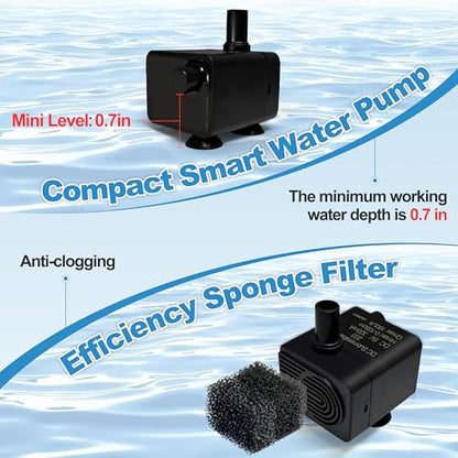 Automatic Small Sump Pump with Water Sensor, 4FT Lift, 74 GPH, 5V Mini Condensate Pump with 6 FT Tubing, Auto on/off Water Pump with Float Switch for Dehumidifier, HVAC and Other Small Spaces