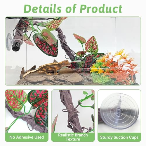 VCEPJH Reptile Climbing Branch Decor 2 Pcs Bendable Jungle Vine with Suction Cup Terrarium Plant Decoration for Gecko Bearded Dragons, Snake,Frogs, Chameleons Cage Accessories (I)